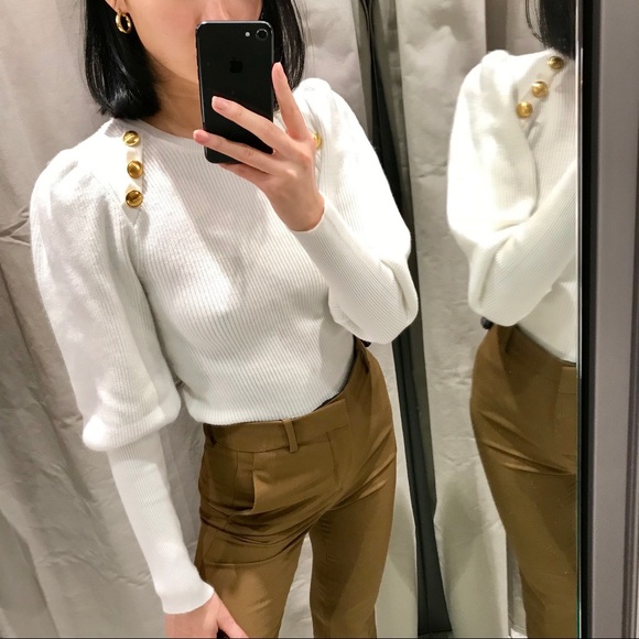 New zara 2019 gold button puff sleeve sweater - Picture 6 of 7